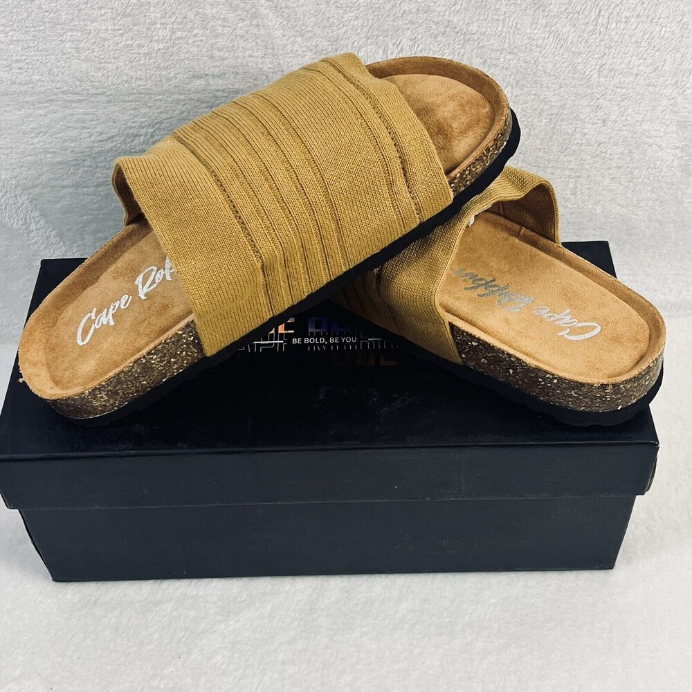 Cape Robbin NIB Calida Slides Mules Sandals Size 7.5 Gold Beige Slip On Flats